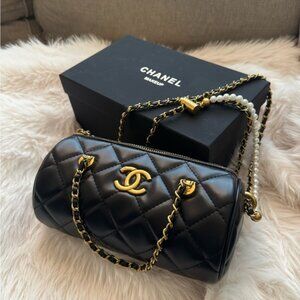 Chanel VIP Promotional Quilted Makeup Bag w/ Chain & Pearl Strap